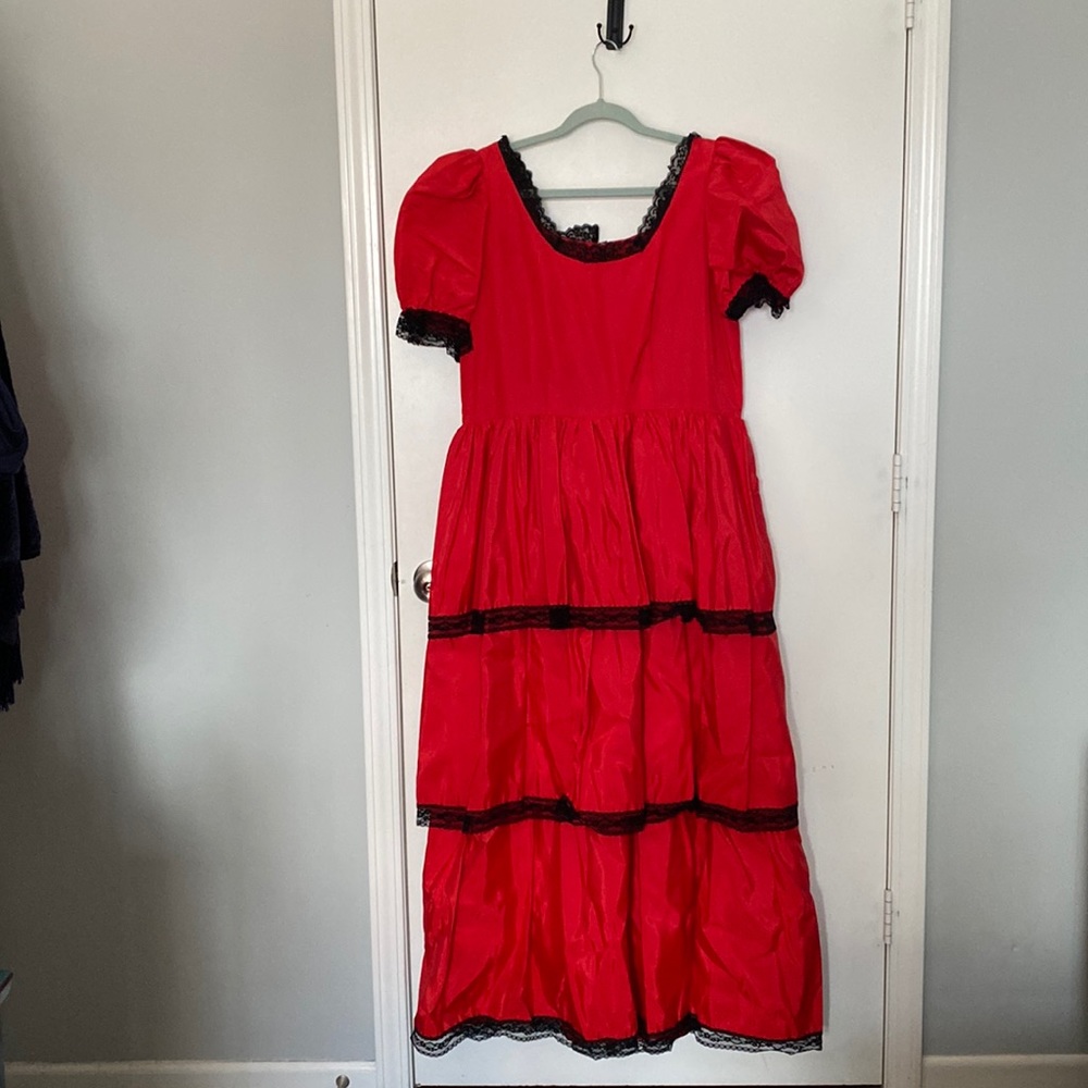 Red And black tiered gown